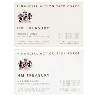 JAMES BOND: CASINO ROYALE (2006) - Lot 428 - Vesper Lynd‘s (Eva Green) HM Treasury Business Cards