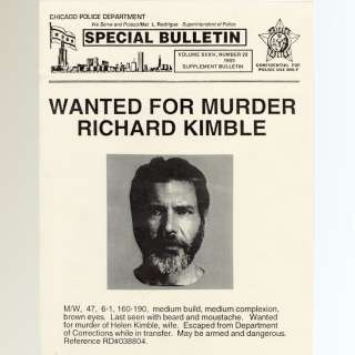THE FUGITIVE (1993) - Lot 789 - Production-Made Richard Kimble (Harrison Ford) Wanted Poster