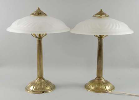 The Golden Compass - Four brass table lamps with glass shades. Height 19in. | Ewbank’s