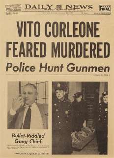 The Godfather prop newspaper with "VITO CORLEONE FEARED MURDERED" headline. | Profiles in History