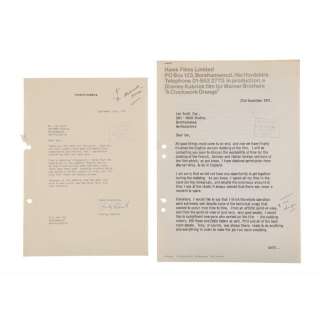 A CLOCKWORK ORANGE (1971) - Lot #3 : Pair of Signed Stanley Kubrick Letters