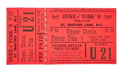 Lot 178 - Finding Neverland | "Peter Pan" Theatre Admission Voucher Prop