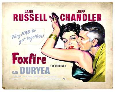 Foxfire (1955) - Original hand painted poster artwork, starring Jane Russell, on board, 46 x 58 cm. | Ewbank’s