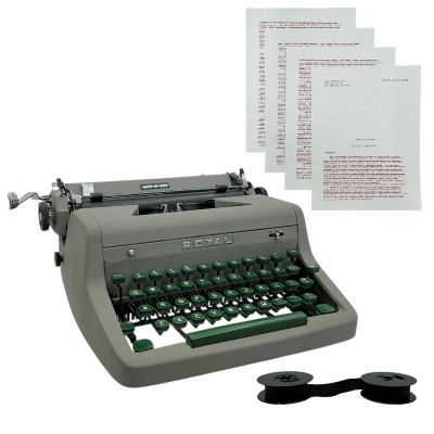 Lot 44: Mythic Quest Carl Longbottom / Young CW Longbottom (Josh Brener) Production Used Type Writer W/Ribbon & Manuscripts Ep 206 | VIP Fan Auctions