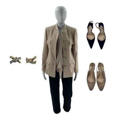 Oh What Fun Jeanne Wang Screen Worn Earrings, House Shoes, Heels, Blazer, Pants & Sleeveless Shirt Ch 1 Sc 27,29 | VIP Fan Auctions