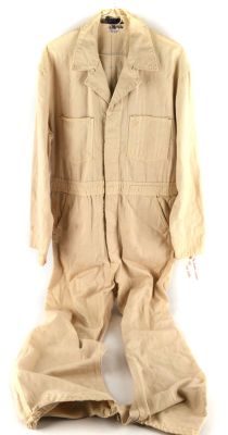 Lot 5661 - 1970s Bionic Woman TV show vintage airline Calico cream overalls with TransPacific Airlines printed…