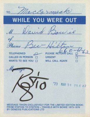 From Station to Station: Travels with David Bowie 1973-1976 While You Were Out 4.25x5.5 Unattached Bookplate Signed by Singer-Songwriter David Bowie | SWAU