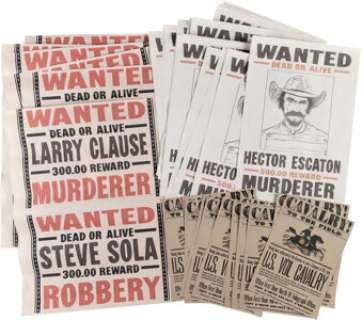 Westworld (HBO®Original 2016-2022), Collection of Rodrigo Santoro "Hector Escaton" Wanted Posters and Other Flyers Used on Sweetwater from Season 1, Episode 1: "The Original" and Episode 2: "Chestnut".