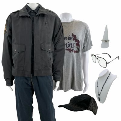 Lot 4: Onslaught Kovacks Screen Worn Stunt Double Jacket, Button-Up Shirt, Shirt, Pants, Glasses, Hat, Necklace, (2) Bracelets, (2) Earrings & Ring Ch 1 Sc Multiple | VIP Fan Auctions