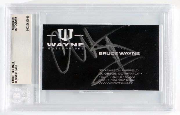 Christian Bale as Bruce Wayne in Christopher Nolan’s Dark Knight Trilogy (Beckett Encapsulated) Signed Wayne Enterprises Business Card | SWAU