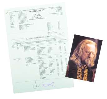 COLLECTION OF BERNARD HILL - LOTR - ORIGINAL CALL SHEET & PHOTO | Auctioneum Ltd