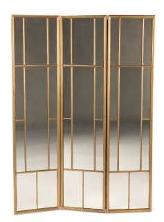 The Crown | A pair of three-fold gold-painted and mirror panelled screensFirst seen in Season 3 (2) | Bonhams