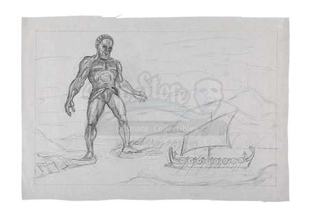 JASON AND THE ARGONAUTS (1963) - Lot 414 - Ray Harryhausen Hand-Drawn Concept Sketch of Talos