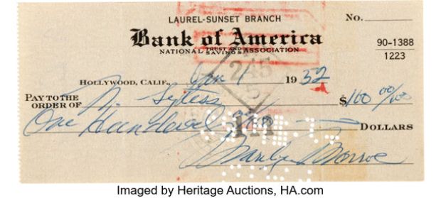 Marilyn Monroe Signed Personal Check (January 1, 1952). | Heritage