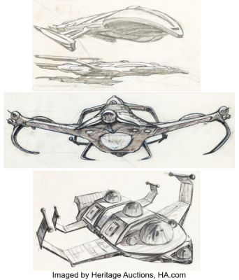 Star Trek III: The Search for Spock USS Enterprise and Klingon Ship Concept Drawing Signed by David Russell Group of 3 (Paramount, 1983). (Total: 3 Items) | Heritage
