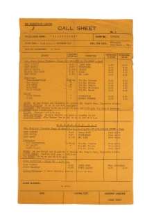 GOLDFINGER (1964) - Lot 674 - "No, Mr. Bond, I expect you to die!" Call Sheet and Dope Sheet