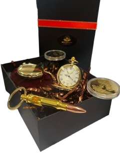 James Bond - 24k Gold Plated 007 Pocket Watch + Collectors Coin + Bullet Keyring + Bottle Opener | Catawiki