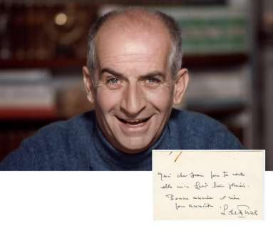Louis de Funès (French Comedy Legend, Le Gendarme) - Handsigned Card to Jean Richard | Catawiki