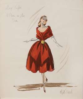 EDITH HEAD COSTUME SKETCH OF ELIZABETH TAYLOR FROM A PLACE IN THE SUN | Profiles in History