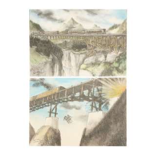 JAMES BOND: GOLDENEYE (1995) - Lot #1338 : Hand-Drawn Syd Cain Train and Bridge Artwork