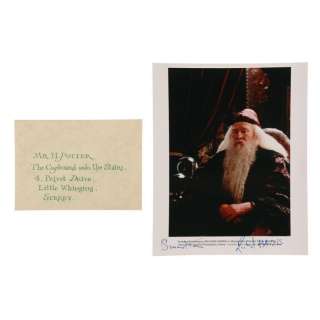 Harry Potter And the Philosopher’s Stone (2001) | Harry Potter (Daniel Radcliffe) Hogwarts Acceptance Letter Envelope and Autographed Richard Harris Photograph | Propstore