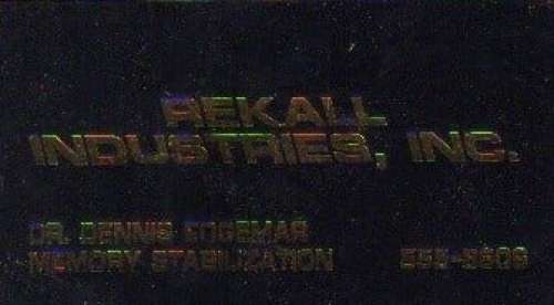 Rekall Industries Total Recall prop business card | Piece of the Past
