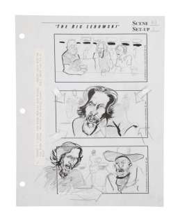 Lot 604 - The Big Lebowski | One Page, Scene 43 / Set-Up 1 | "Bowling Alley Bar Scene" Original Storyboard