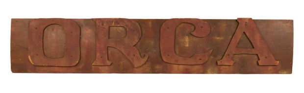 Jaws | Lot 40 - Screen-Matched and Photo-Matched "ORCA II" Transom Name Plate | Julien’s