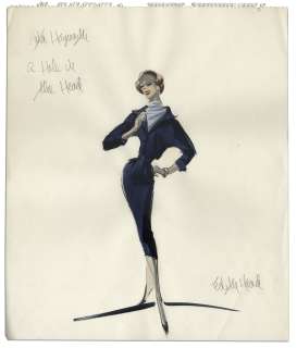 Edith Head Signed 14’’ x 17’’ Costume Sketch of Rita Hayworth For ’’A Hole in the Head’’ Before She Was Recast -- Same Costume Was Used For Eleanor Parker | Nate Sanders
