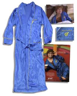 Blue Satin Robe Worn Onscreen by Mike Myers as ’’Austin Powers’’ in the Last Scene of the First Film ’’International Man of Mystery’’ and in the First Scene of Sequel, ’’The Spy Who Shagged Me’’ | Nate Sanders