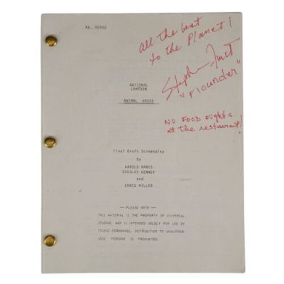 NATIONAL LAMPOON‘S ANIMAL HOUSE (1978) - Lot #26 : Stephen Furst-Autographed Screenplay