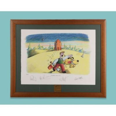 Wallace & Gromit: a Grand Day Out (1989) | Lot  13. Limited Edition Print of Original Wallace and Gromit Concept Art Signed by Sir Peter Lord, Nick Park, Peter Sallis and Sir David Sproxton | Propstore