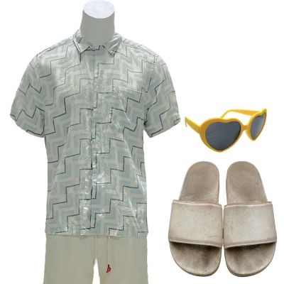 Blink Twice Tom Screen Worn Button-Up Shirt, Shorts, Sandals & Sunglasses Ch 2,4,6,7 Sc Multiple | VIP Fan Auctions