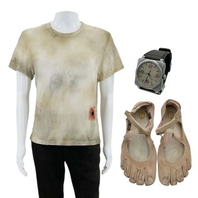 Lot 133: Play Dirty Parker Screen Worn T-Shirt, Pants, Watch & Bare Feet Ch 2 Sc Multiple | VIP Fan Auctions