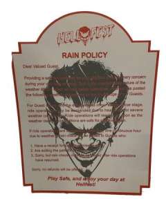 Hell Fest Rain Policy Sign Movie Props | Premiere Props