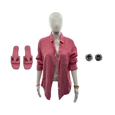 Crime 101 Adrienne Screen Worn 5 Piece Right Wrist Bracelet Set, 8 Piece Left Wrist Bracelet Set, Earrings, Sandals & Over Shirt Ch 1 Sc 42 | VIP Fan Auctions