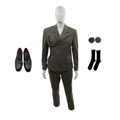 Lot 75: Is God Is Ezekiel Screen Worn Earring Set, Socks, Suit Jacket, Suit Pants & Dress Shoes Ch 1 Sc 43-45 | VIP Fan Auctions