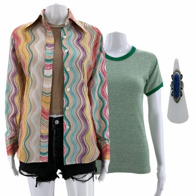 Poker Face Season 2 Charlie Cale Screen Worn Stunt Double Button-Up Shirt, T-Shirt, Shirt, Shorts & Ring Ch 2,4 Ep 204 | VIP Fan Auctions