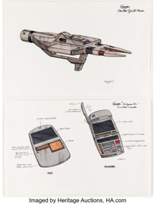 Star Trek: Voyager (Paramount TV, 1995-2001), Pair of Starfleet Technology Concept Artworks by Rick Sternbach.