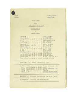 Lot 171 - Doctor Who/ Jon Pertwee: The Curse of the Peladon- An original camera script/ shooting schedule for episode three, 1972,