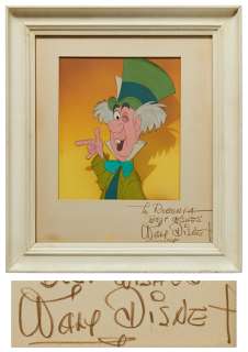 Walt Disney Signed Mat Housing an ’’Alice in Wonderland’’ Screen-Used Cel of the Mad Hatter -- With Phil Sears COA | Nate Sanders