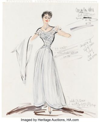 A Place in the Sun (Paramount, 1951), Elizabeth Taylor "Angela Vickers" Pair of Costume Sketches by Edith Head. | Heritage