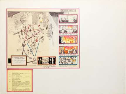 Oversize Unit Storyboard of Elevator Lobby from The Towering Inferno (Irwin Allen Productions, 1974).