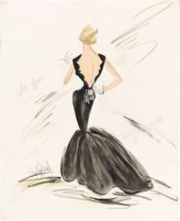 White Christmas (Paramount, 1954), Rosemary Clooney "Betty Haynes" Costume Sketch of Black Gown from "Love, You Didn‘t Do Right by Me" Number by Edith Head.