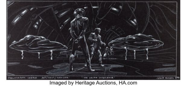 Fire in the Sky Original Concept Art White Pencil on Black 20" x 10" Board by David Russell (Paramount, 1993). | Heritage