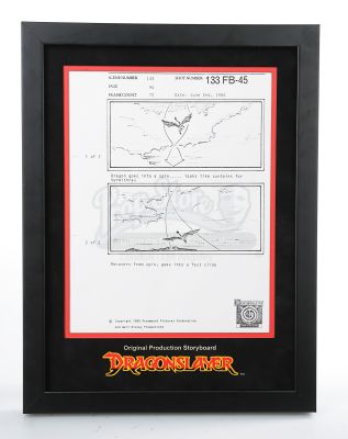 Dragonslayer | Production-Used Storyboard - Dragon Flies And Spins | Propstore (Buy Now)