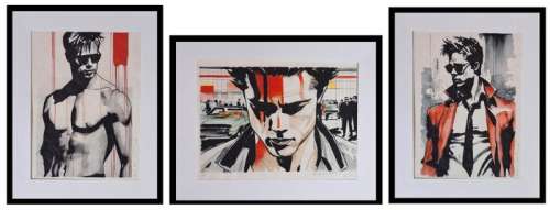 Brad Pitt in Fight Club - Triptychon - watercolor edition on handmade Kahari Paper by Emma Wildfang | Catawiki