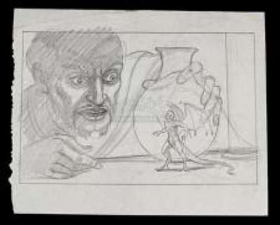 THE GOLDEN VOYAGE OF SINBAD (1973) - Lot 181 - Ray Harryhausen Hand-Drawn Concept Of The Homunculus and The Sorcerer