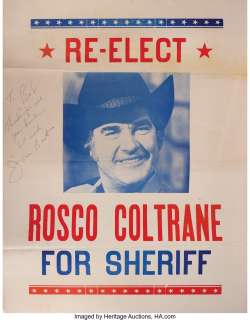 The Dukes of Hazzard (6) studio access window cards, plus prop poster signed by actor James Best....