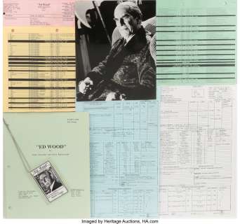 Martin Landau personal call sheets, script pages and set pass from Ed Wood....